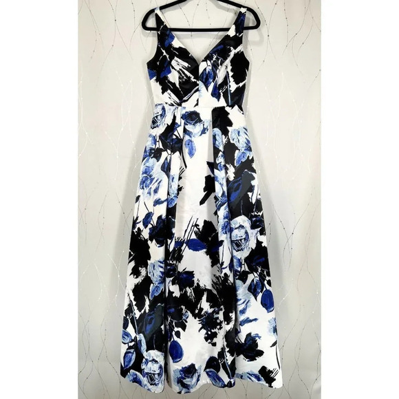 Aidan Mattox Blue White Floral Satin Ball Gown $398 - Picture 2 of 12
